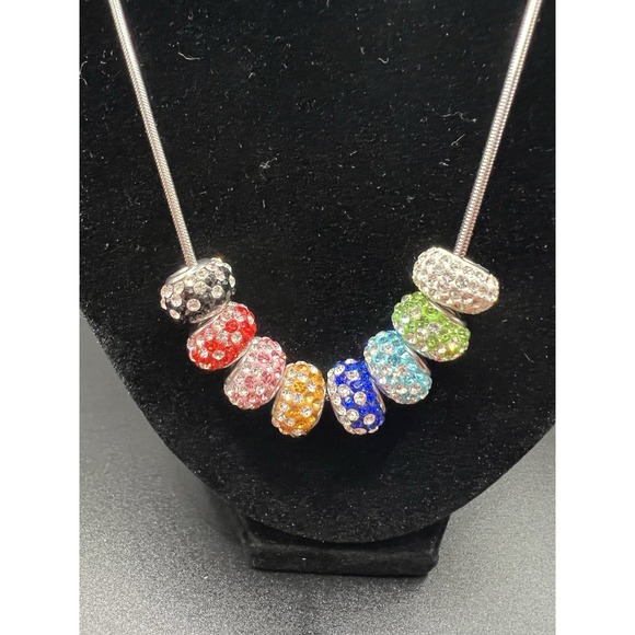 Colorful Sparkling Crystal Rondelle Snake Chain Necklace 20" - Picture 1 of 5
